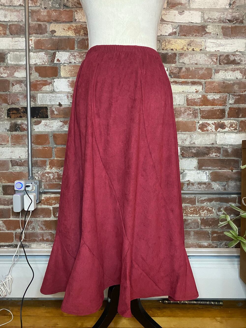 Burgundy Faux Suede Maxi Skirt Boho Western A-Line Wine Red Size M NWT